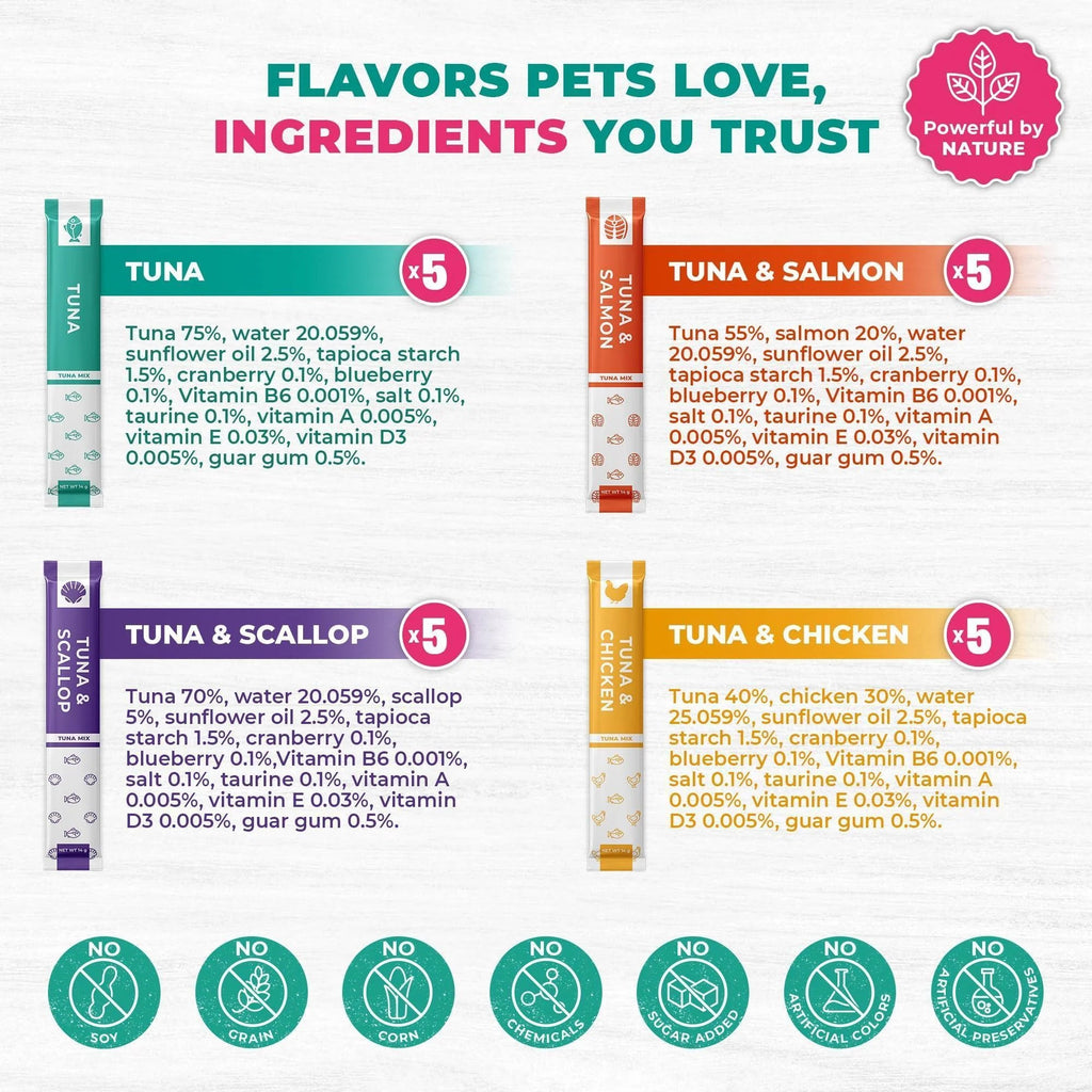 Creamy Lickable Cat Treats Wet Squeeze Tubes 20 Sticks Tuna Mix Liquid Cat Snacks Urinary Care Multivitamin Treats for Cats & Small Dogs Lick Up
