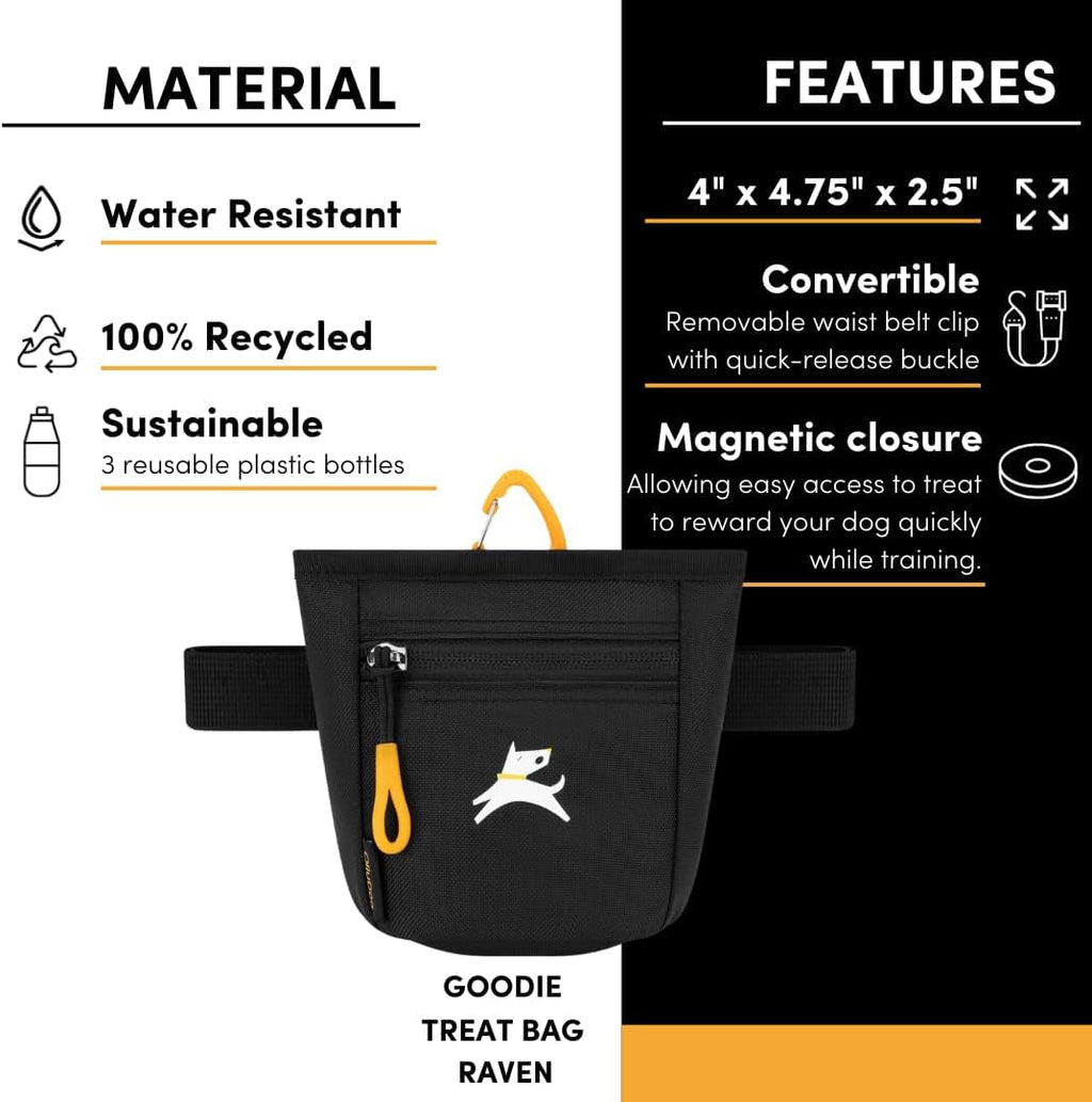 Goodie Treat Bag, Dog Treat Pouch, Waist Belt Clip for Hands-Free Training, Magnetic Closure, Dog Training and Behavior Aids, Three Ways to Wear (Raven S'25)
