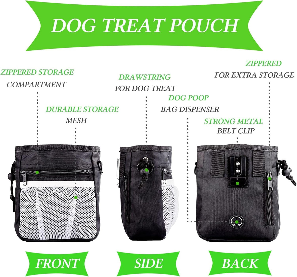 Dog Treat Pouch Dog Clicker Training Kit, Dog Training Treat Pouch Dog Clicker for Training, 3 Ways to Wear Easily Carries Treat Pouches for Pet Training (Black and Pink)