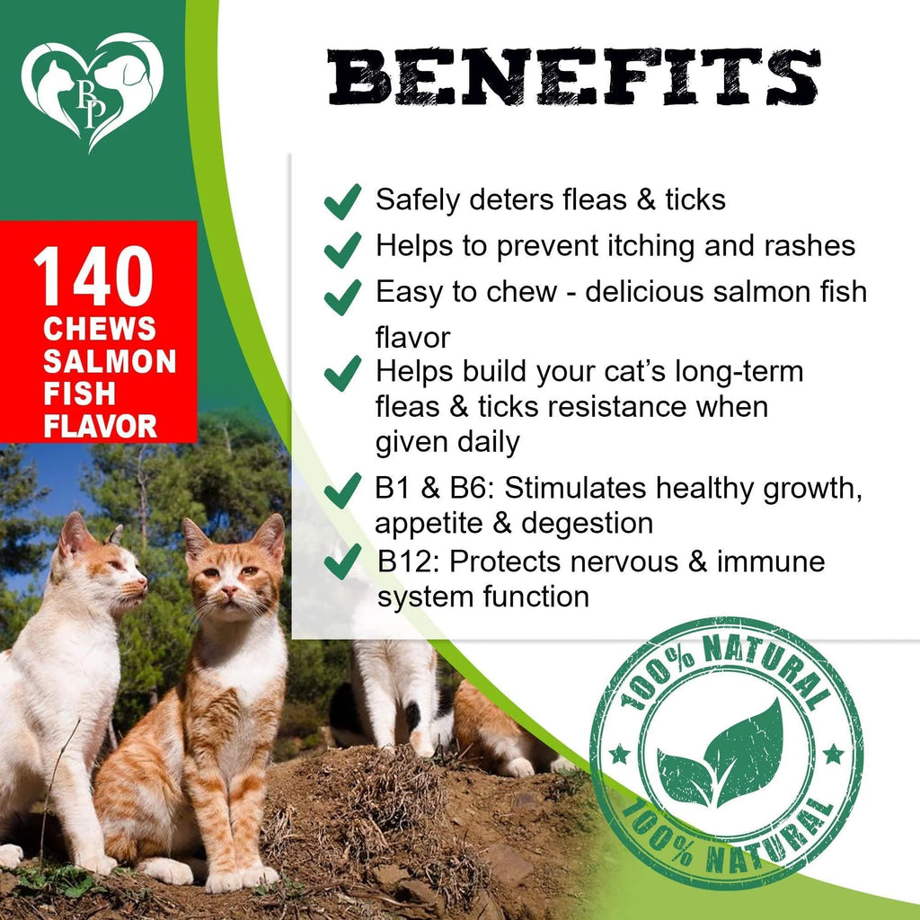 Natural Flea & Tick Chewable Treats for Cats - Salmon Flavor, Daily Soft Chews