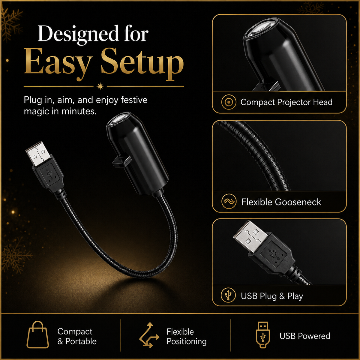 Plug-&-Play HD Christmas Projector