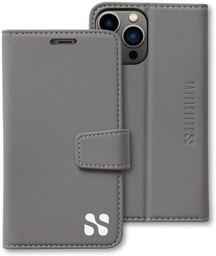 SafeSleeve EMF Blocker Detachable Leather Wallet Case for iPhone 16, Beige