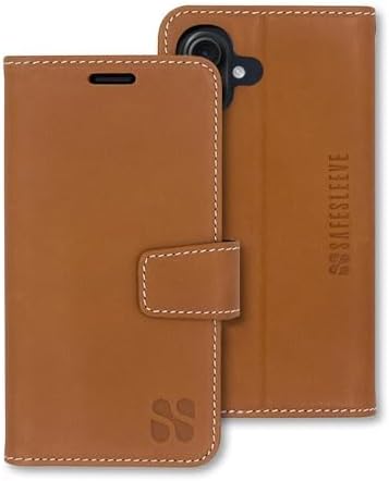 SafeSleeve EMF Blocker Detachable Leather Wallet Case for iPhone 16, Beige