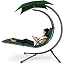 Best Choice Products Outdoor Hanging Curved Steel Chaise Lounge Chair Swing w/Built-in Pillow and Removable Canopy - Charcoal Gray