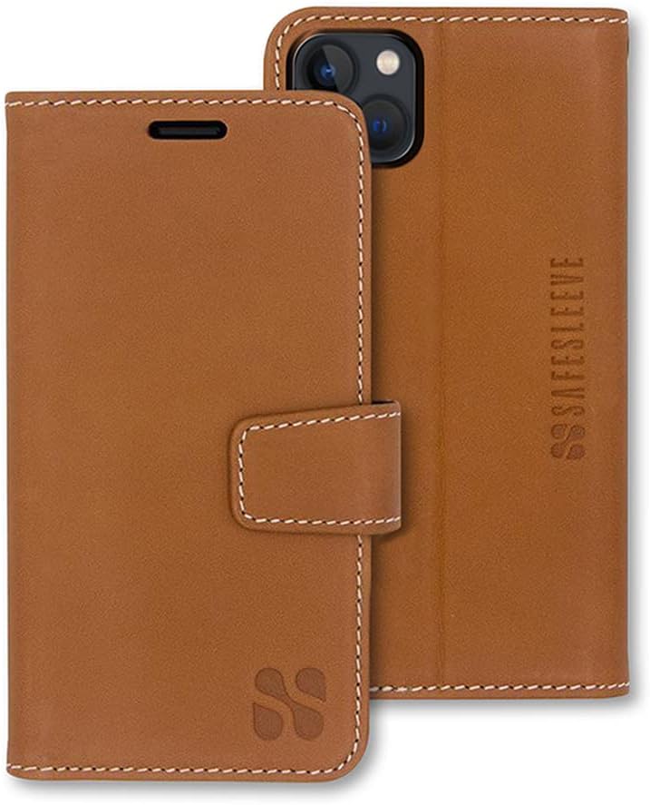 SafeSleeve EMF Blocker Detachable Leather Wallet Case for iPhone 16, Beige