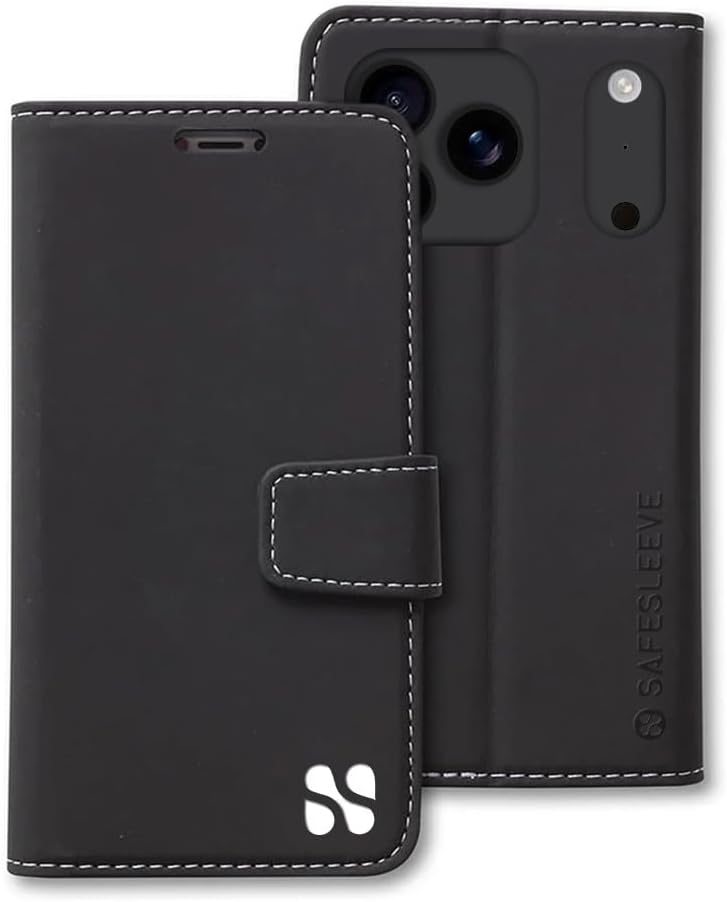 SafeSleeve EMF Blocker Detachable Leather Wallet Case for iPhone 16, Beige