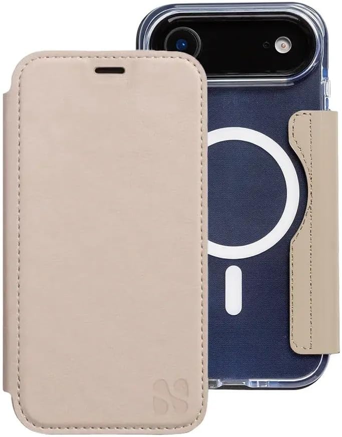 SafeSleeve EMF Blocker Detachable Leather Wallet Case for iPhone 16, Beige