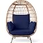 Best Choice Products Wicker Egg Chair, Oversized Indoor Outdoor Lounger for Patio, Backyard, Living Room w/ 4 Cushions, Steel Frame, 440lb Capacity - Ivory