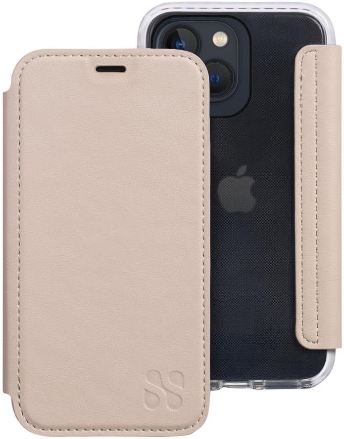 SafeSleeve EMF Blocker Detachable Leather Wallet Case for iPhone 16, Beige