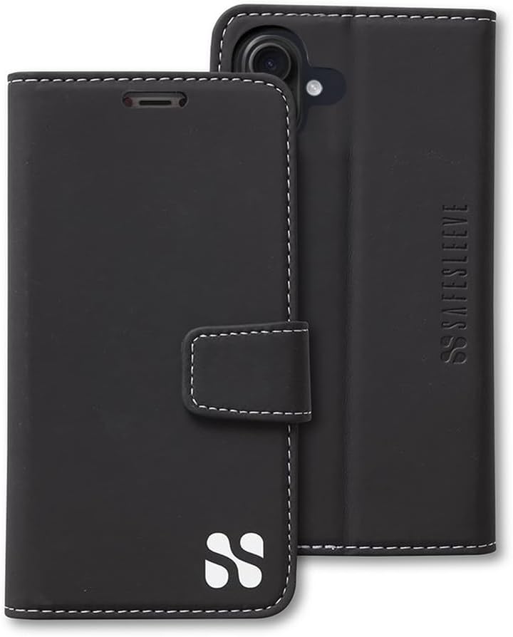 SafeSleeve EMF Blocker Detachable Leather Wallet Case for iPhone 16, Beige