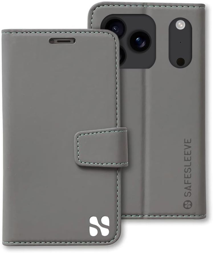 SafeSleeve EMF Blocker Detachable Leather Wallet Case for iPhone 16, Beige
