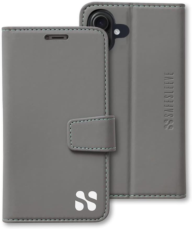 SafeSleeve EMF Blocker Detachable Leather Wallet Case for iPhone 16, Beige
