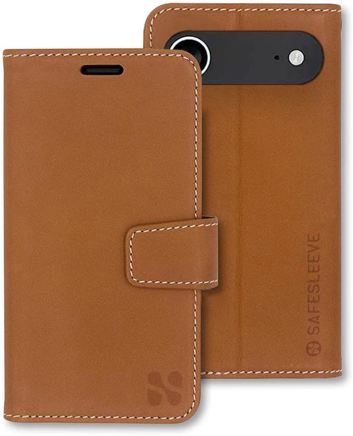 SafeSleeve EMF Blocker Detachable Leather Wallet Case for iPhone 16, Beige