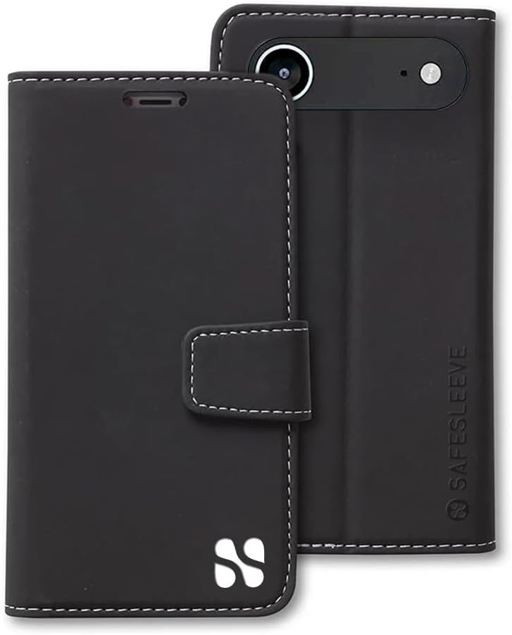 SafeSleeve EMF Blocker Detachable Leather Wallet Case for iPhone 16, Beige