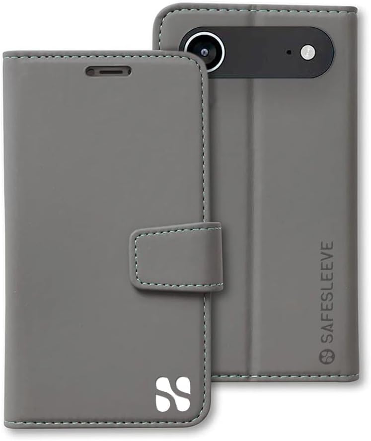SafeSleeve EMF Blocker Detachable Leather Wallet Case for iPhone 16, Beige