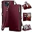 XcaseBar for iPhone 15 Plus 6.7" Wallet case with Zipper Credit Card Holder RFID Blocking,Flip Folio Book PU Leather Shockproof Strap Protective Cover Women Men for Apple 15Plus Phone case Wine Red