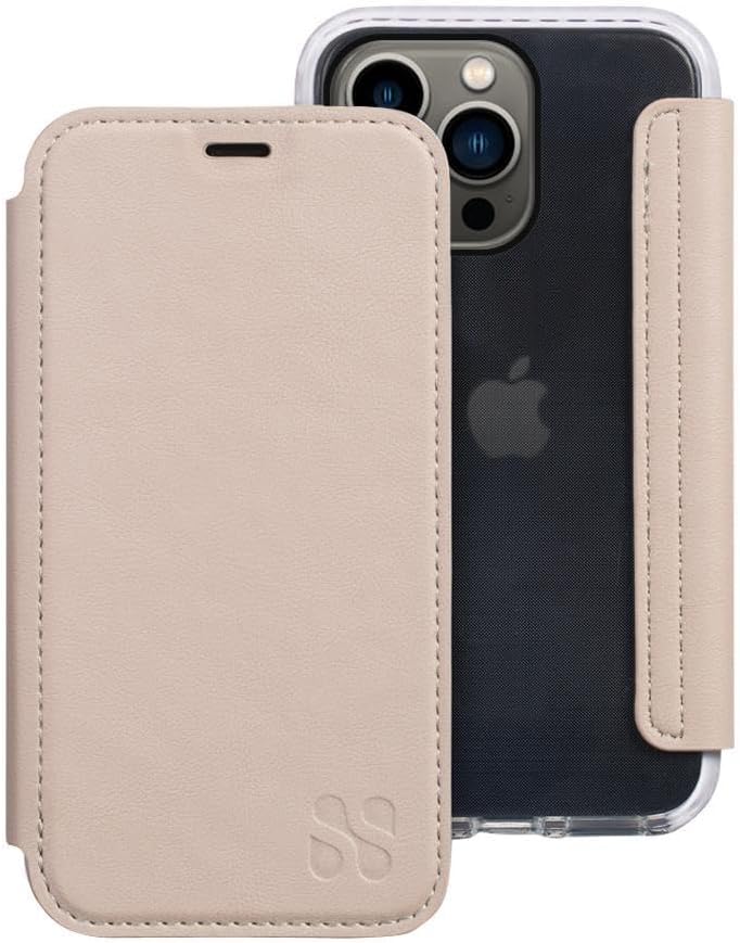 SafeSleeve EMF Blocker Detachable Leather Wallet Case for iPhone 16, Beige