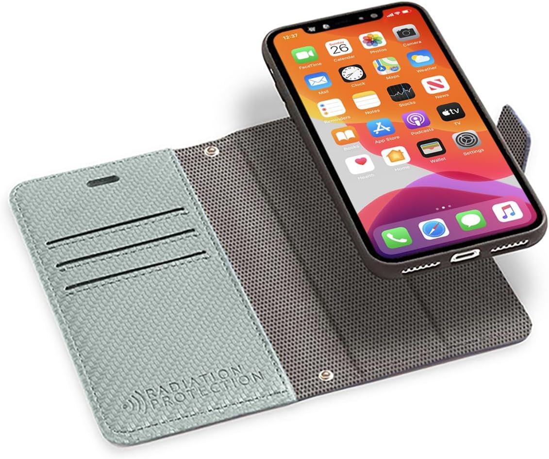SafeSleeve EMF Blocker Detachable Leather Wallet Case for iPhone 16, Beige