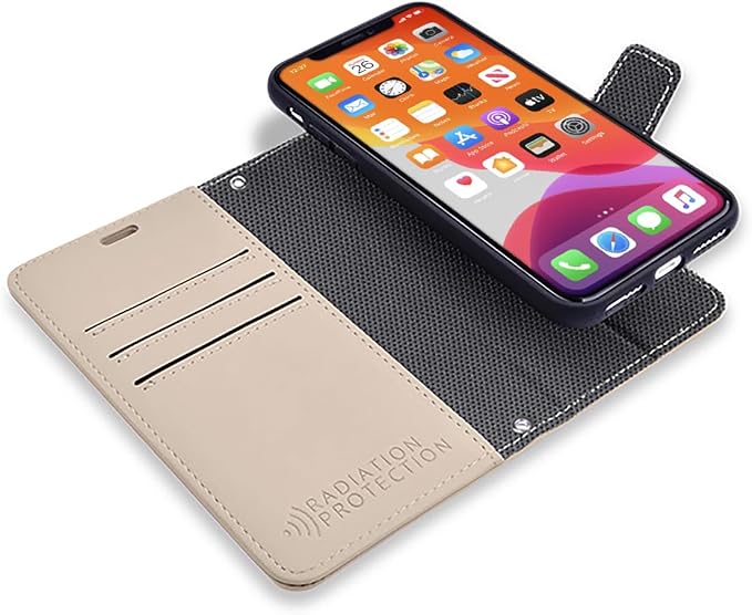 SafeSleeve EMF Blocker Detachable Leather Wallet Case for iPhone 16, Beige