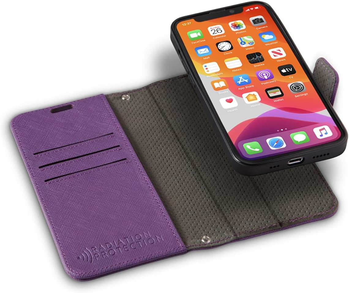 SafeSleeve EMF Blocker Detachable Leather Wallet Case for iPhone 16, Beige