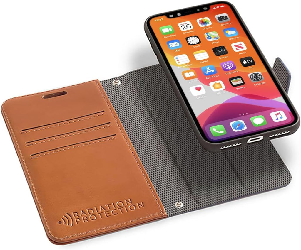 SafeSleeve EMF Blocker Detachable Leather Wallet Case for iPhone 16, Beige