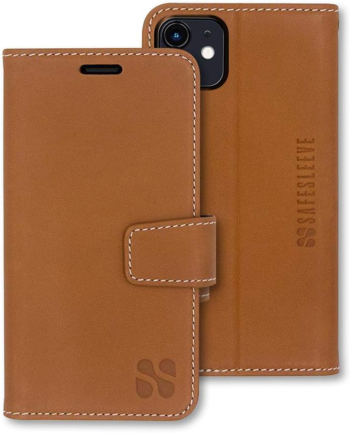 SafeSleeve EMF Blocker Detachable Leather Wallet Case for iPhone 16, Beige