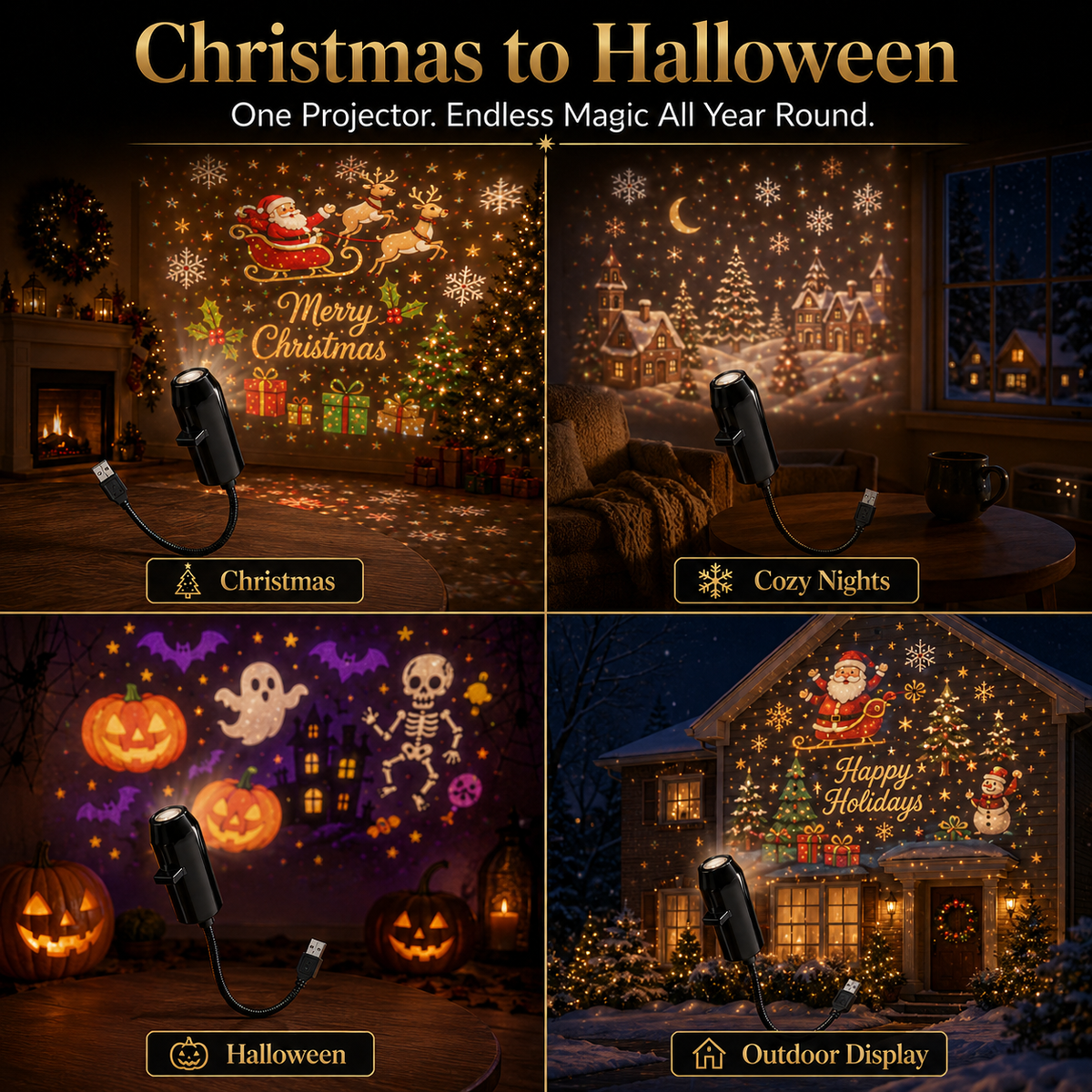 Plug-&-Play HD Christmas Projector