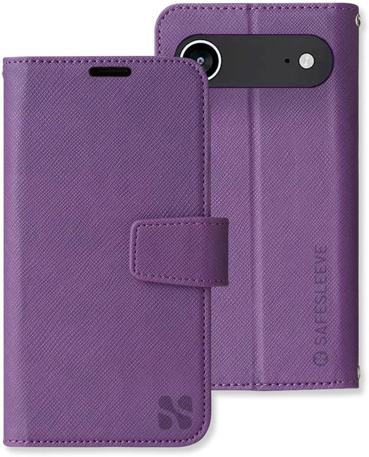 SafeSleeve EMF Blocker Detachable Leather Wallet Case for iPhone 16, Beige