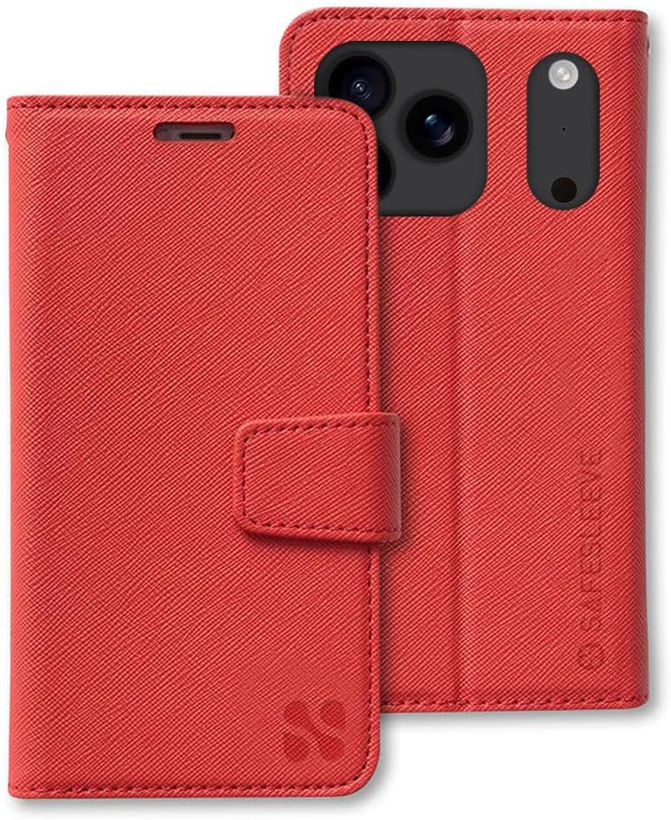 SafeSleeve EMF Blocker Detachable Leather Wallet Case for iPhone 16, Beige