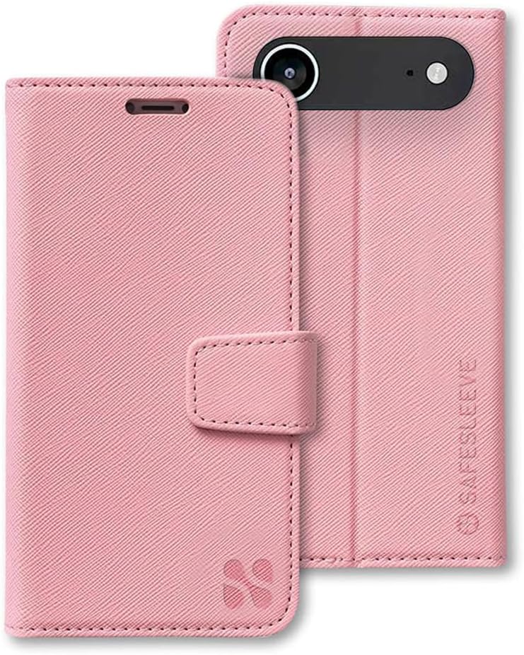 SafeSleeve EMF Blocker Detachable Leather Wallet Case for iPhone 16, Beige