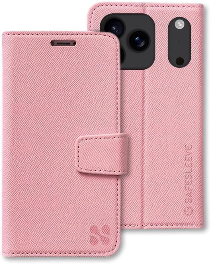 SafeSleeve EMF Blocker Detachable Leather Wallet Case for iPhone 16, Beige