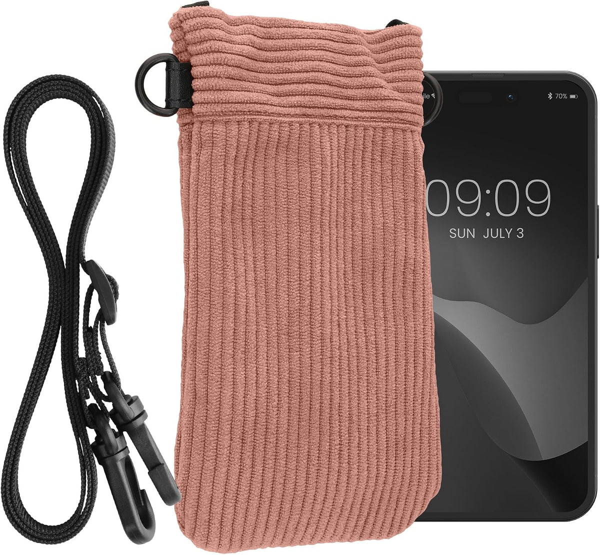 kwmobile Universal Smartphone Sleeve with Necklace - Magnetic Closure - Soft Inner Microfibre Mobile Phone Pouch - Cell Phone Strap for Neck - Gray Green