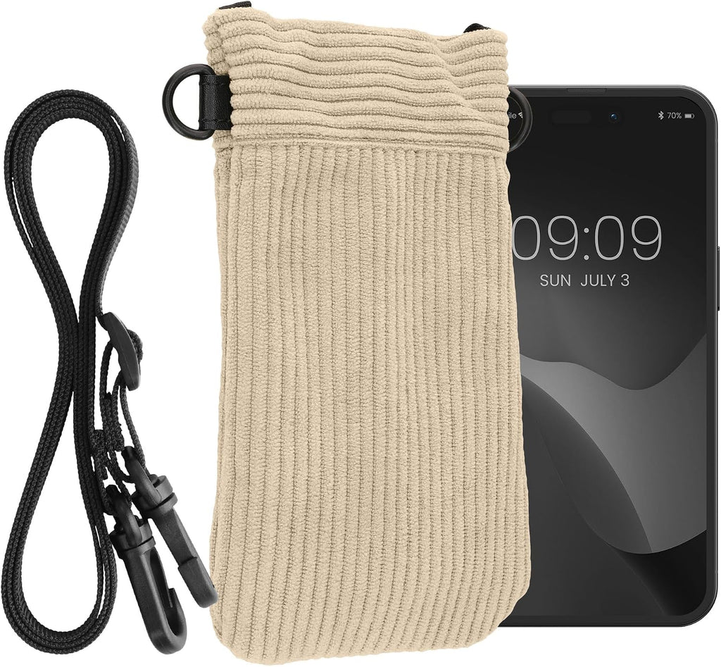 kwmobile Universal Smartphone Sleeve with Necklace - Magnetic Closure - Soft Inner Microfibre Mobile Phone Pouch - Cell Phone Strap for Neck - Gray Green