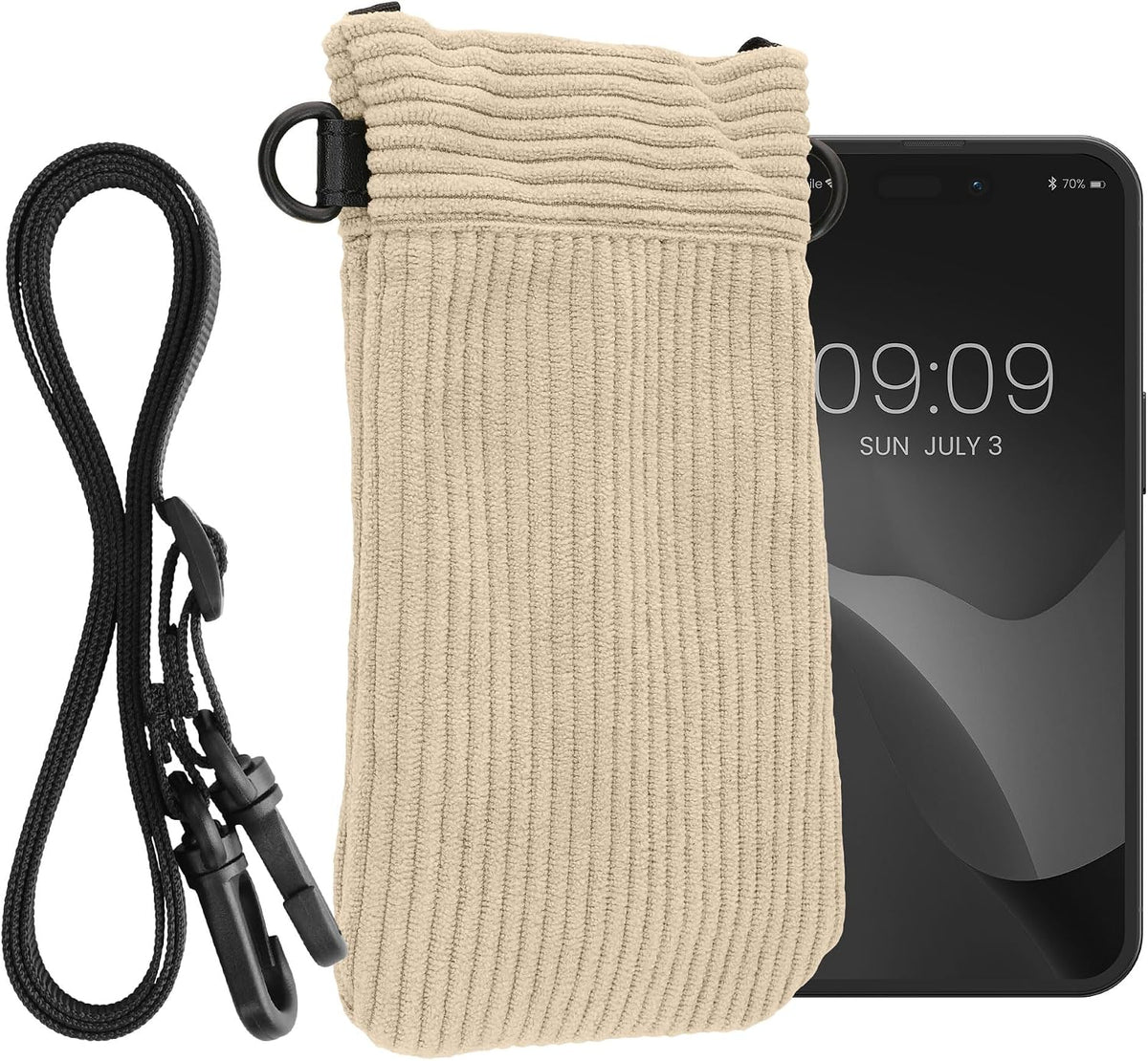 kwmobile Universal Smartphone Sleeve with Necklace - Magnetic Closure - Soft Inner Microfibre Mobile Phone Pouch - Cell Phone Strap for Neck - Gray Green