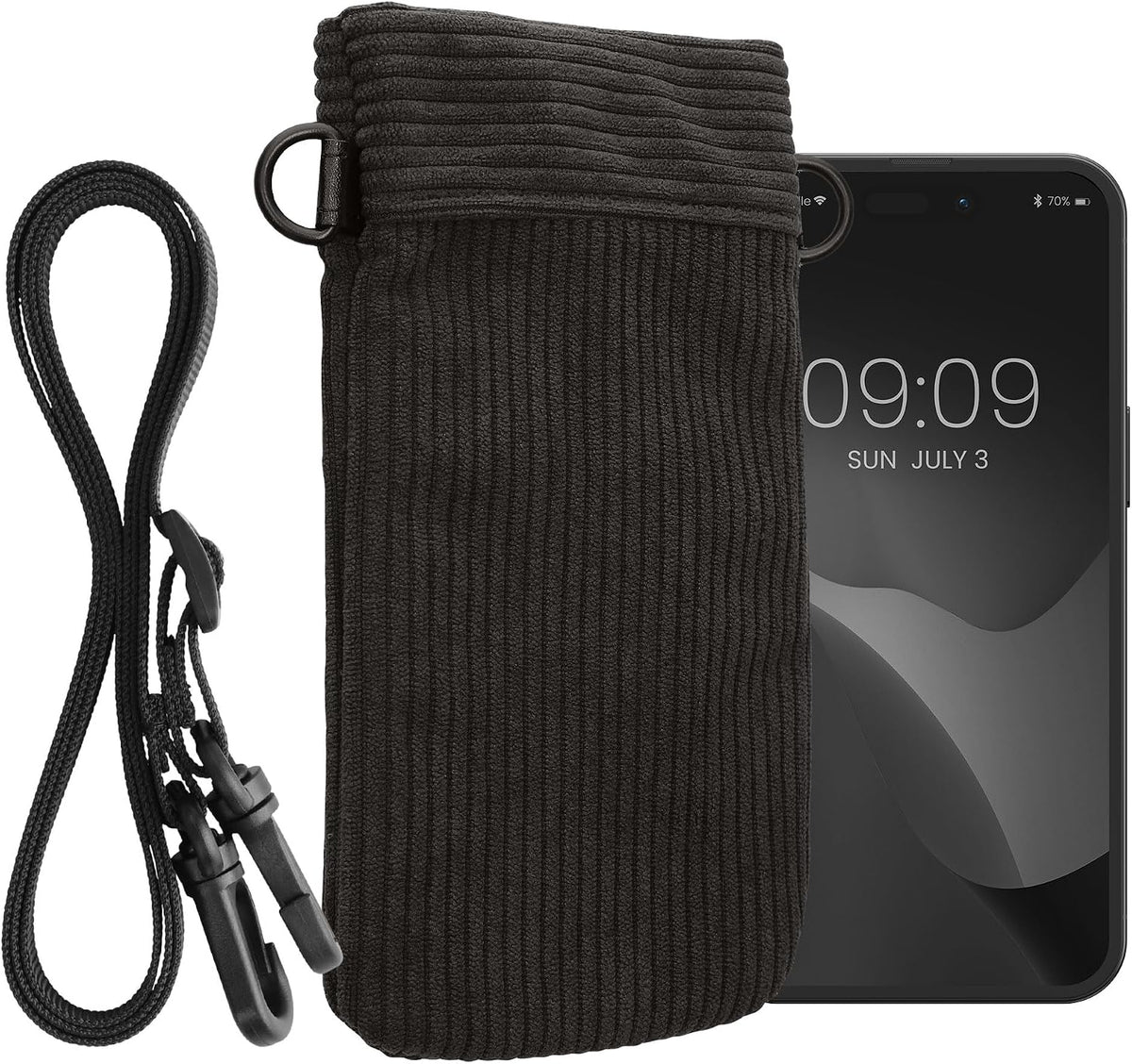 kwmobile Universal Smartphone Sleeve with Necklace - Magnetic Closure - Soft Inner Microfibre Mobile Phone Pouch - Cell Phone Strap for Neck - Gray Green