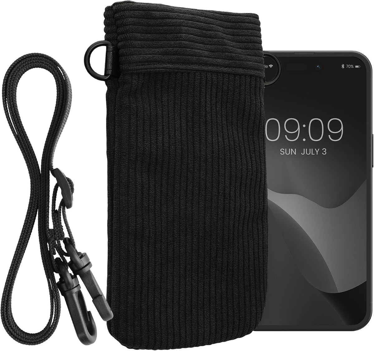 kwmobile Universal Smartphone Sleeve with Necklace - Magnetic Closure - Soft Inner Microfibre Mobile Phone Pouch - Cell Phone Strap for Neck - Gray Green