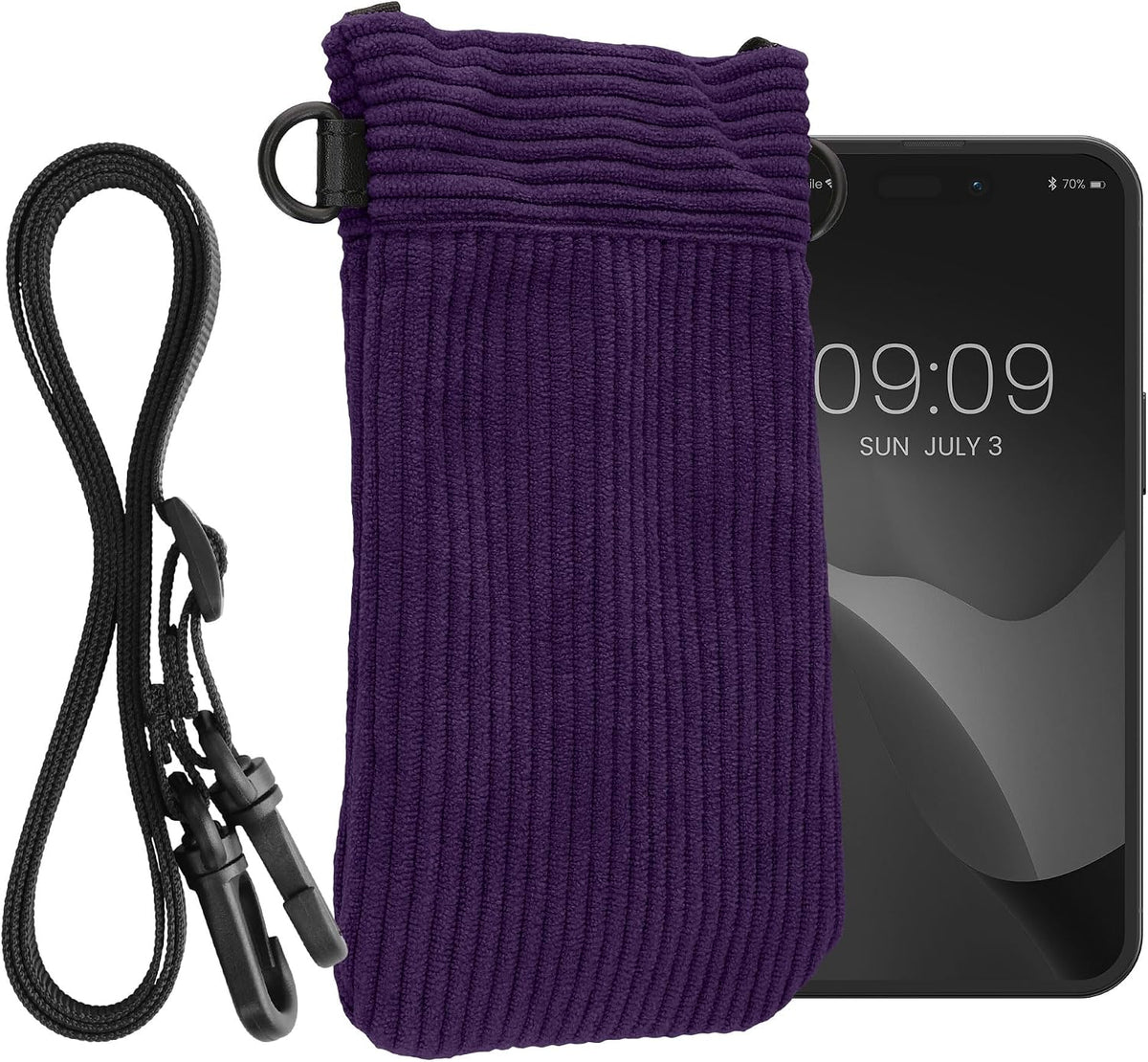 kwmobile Universal Smartphone Sleeve with Necklace - Magnetic Closure - Soft Inner Microfibre Mobile Phone Pouch - Cell Phone Strap for Neck - Gray Green