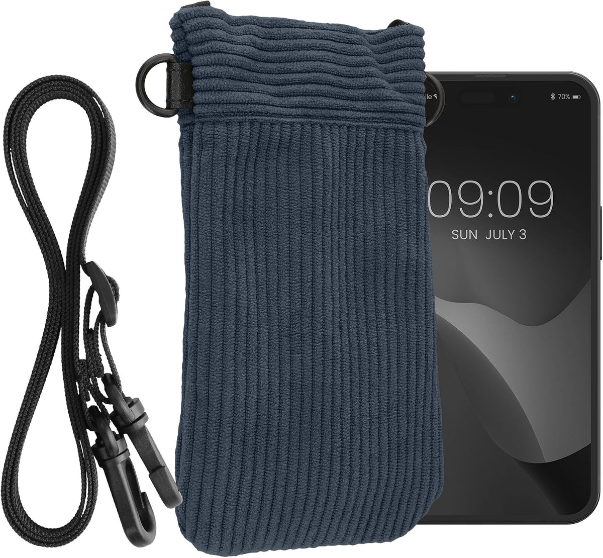 kwmobile Universal Smartphone Sleeve with Necklace - Magnetic Closure - Soft Inner Microfibre Mobile Phone Pouch - Cell Phone Strap for Neck - Gray Green