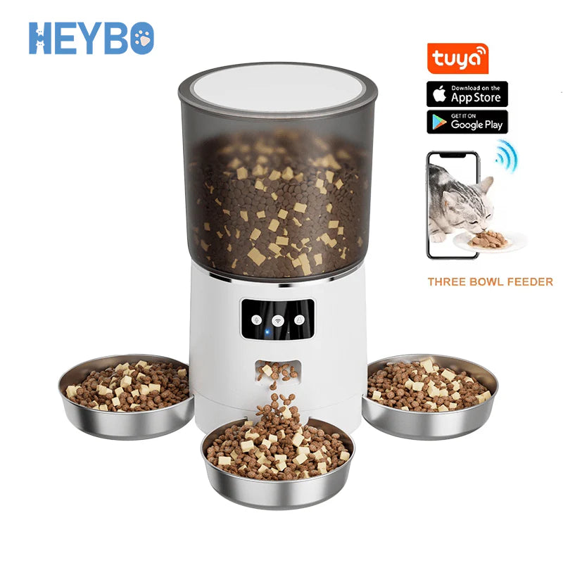 HEYBO Automatic Cat Feeder Smart App-Controlled Pet Feeder with 3 Bowls