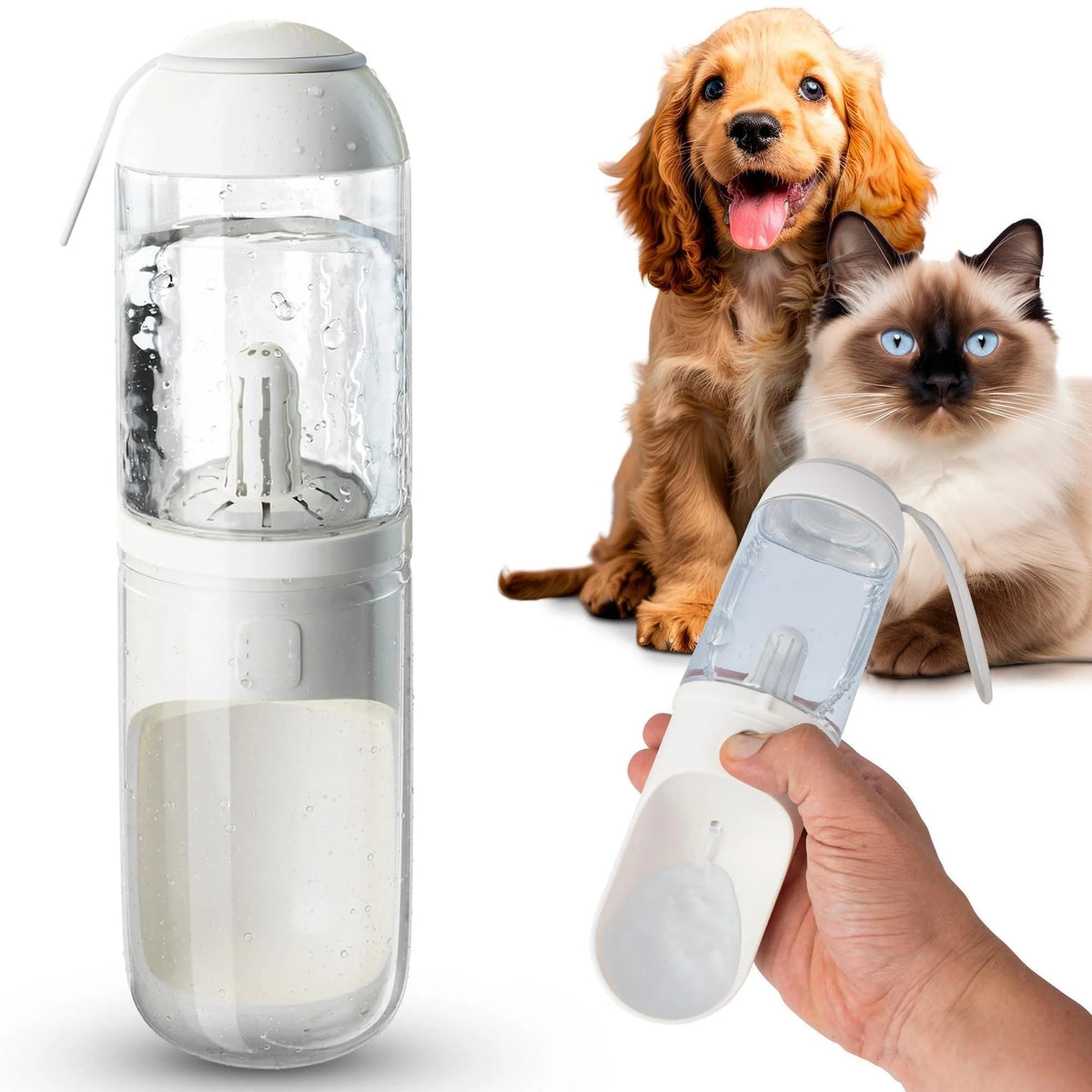 Portable Dog Water Bottle Dispenser 12 Oz 11.8 X 7.9 X 9.2 Inch Pet Water Bottles for Dogs on Walks ABS Dog Travel Water Bottle with Silicone Strap & Cotton Filter