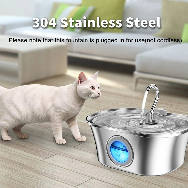 HEYBO Cat Water Fountain 3.2L Automatic Stainless Steel Pet Fountain Dog Water Dispenser