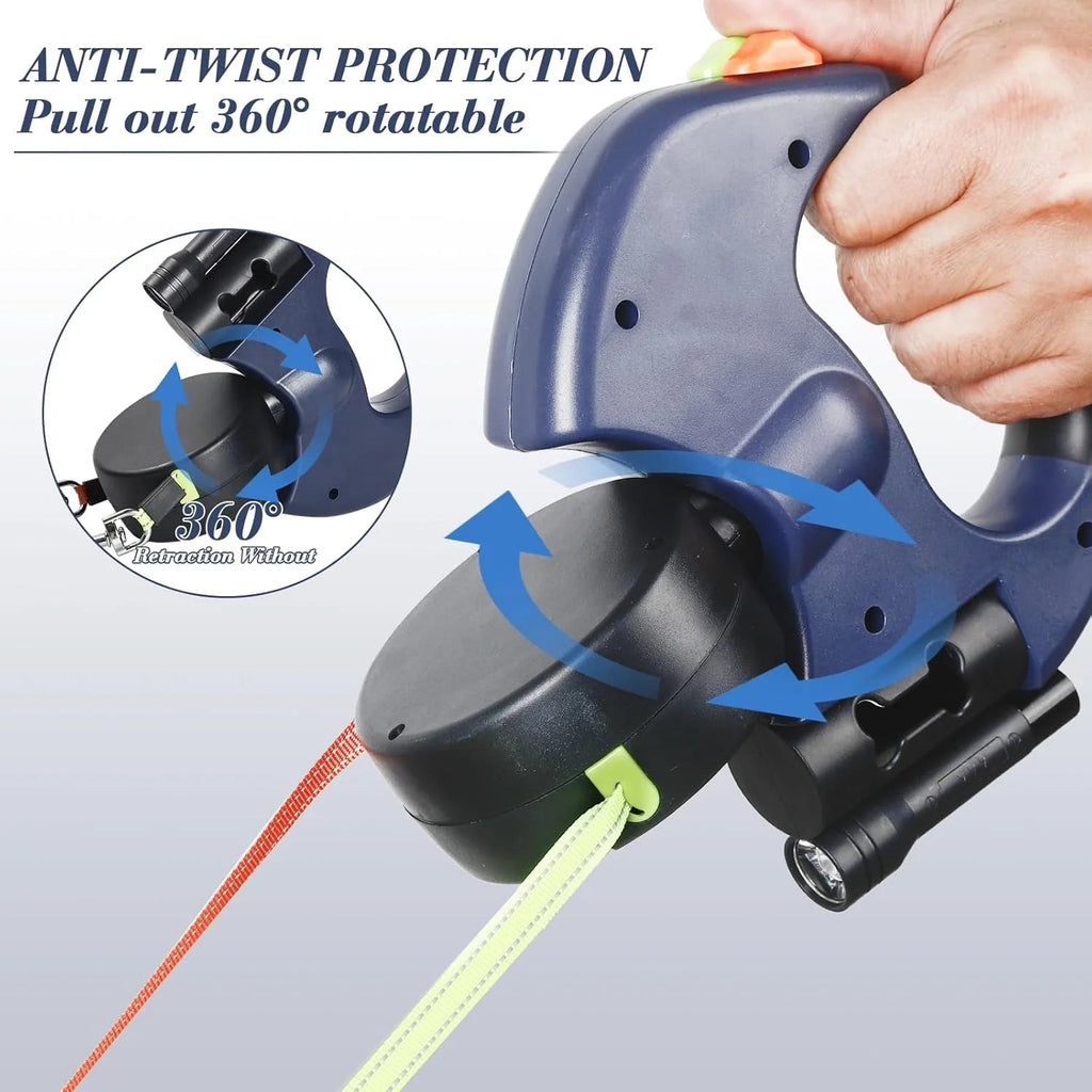 Dual Pet Leash Retractable Reflective Lead 360 Swivel Double Dog Walking Leash