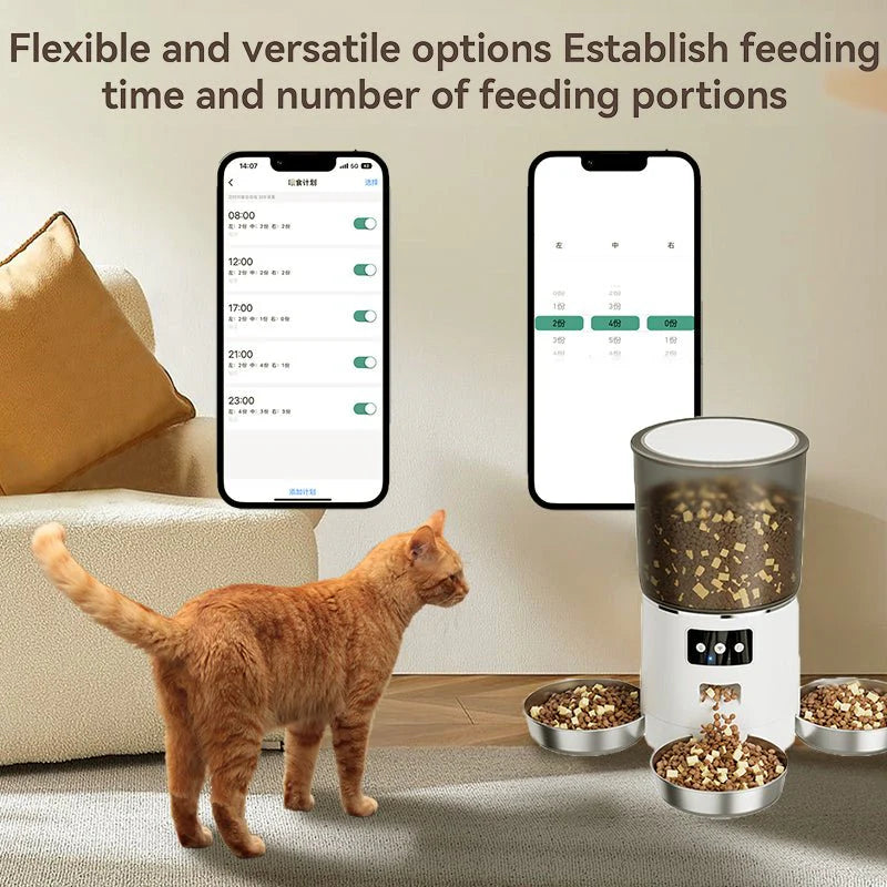 HEYBO Automatic Cat Feeder Smart App-Controlled Pet Feeder with 3 Bowls